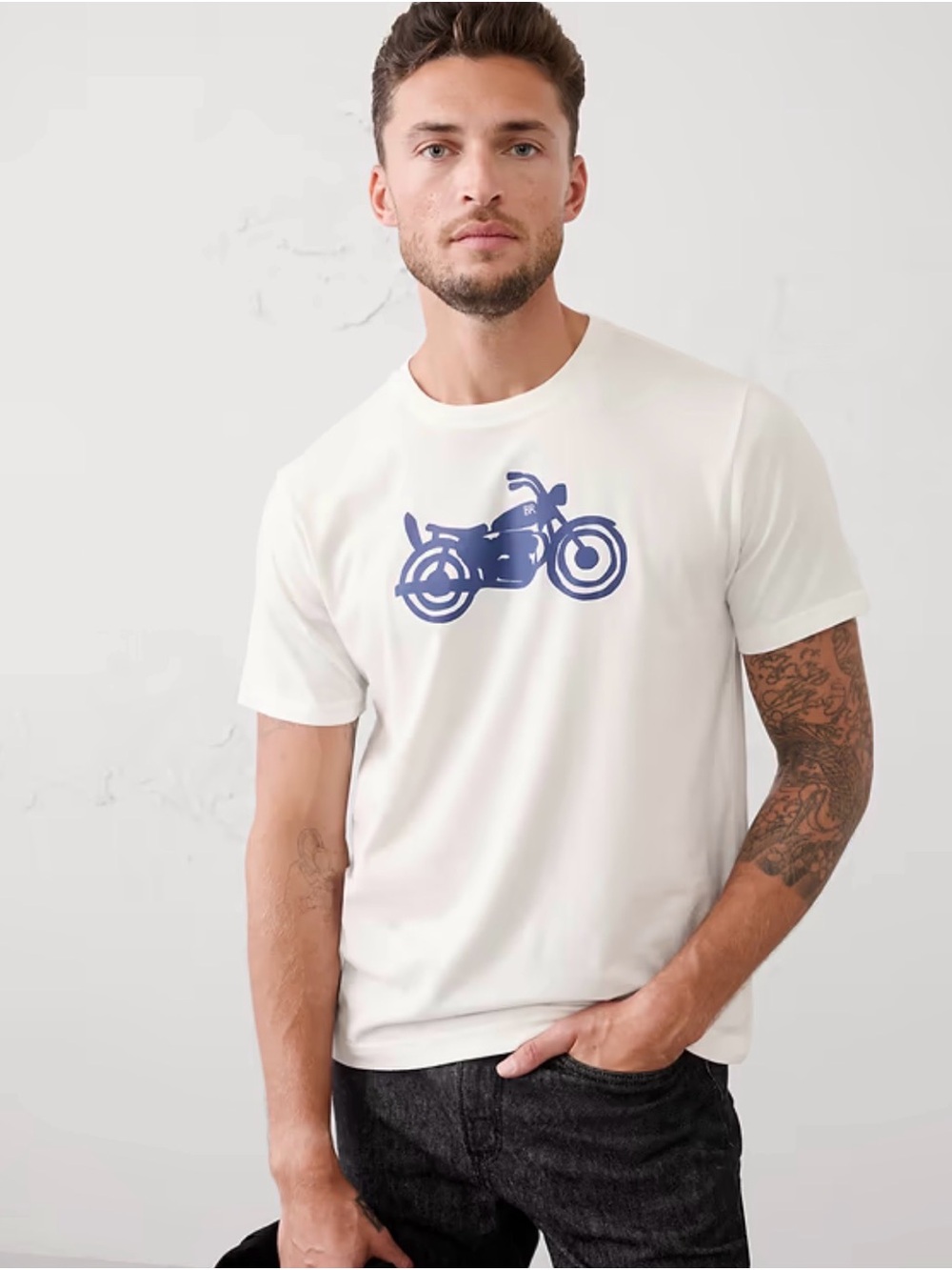 Banana Republic Men's White Graphic Motorcycle Tee XL